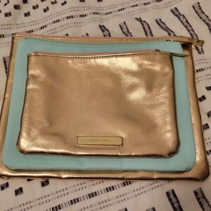 Tartan + Twine 3pc Pouch Set Rose Gold Mint Travel Cosmetic Bag Clutch